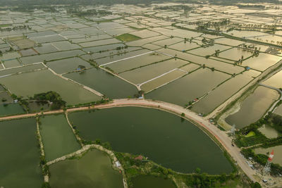 High angle view of water wheel in farm