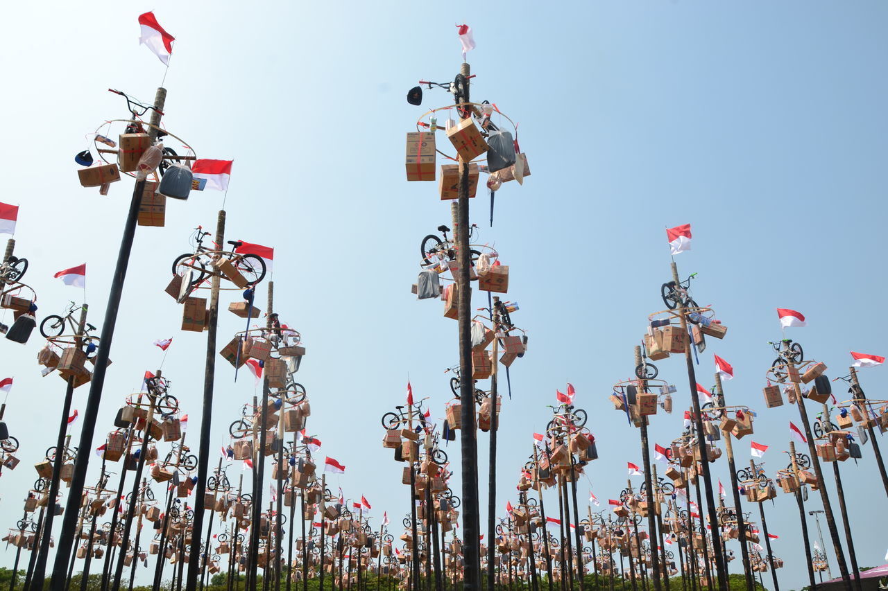 LOW ANGLE VIEW OF FLAGS AGAINST SKY