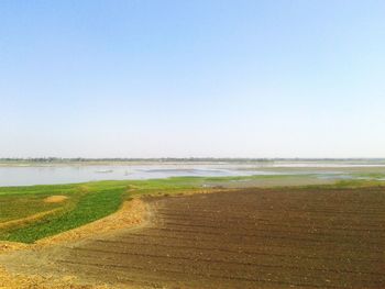 Scenic view of sea against clear sky