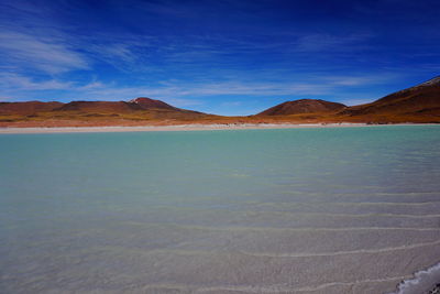 Scenic view of desert against blue sky