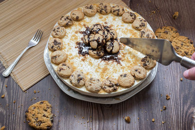 High angle view of dessert in plate on table