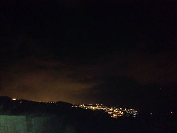 Aerial view of illuminated city against sky at night