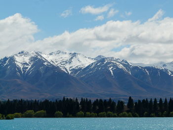 Scenic view of lake against cloudy sky