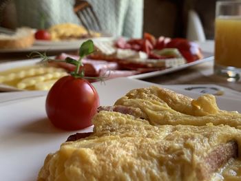 Close-up of breakfast served in plate