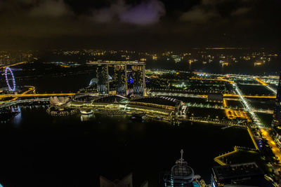 Aerial view of city at night