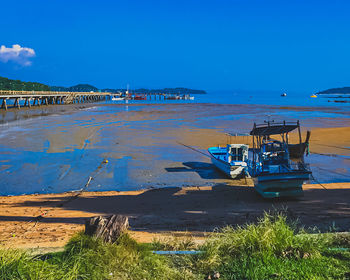Scenic view of sea against blue sky