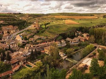 High angle view of townscape against sky