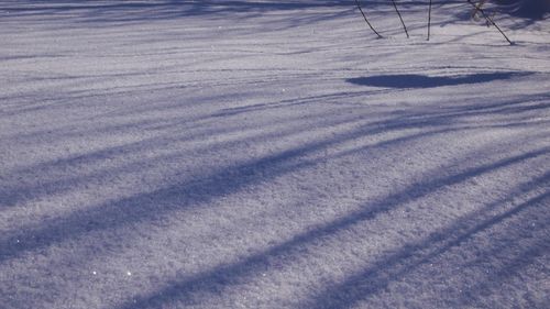 High angle view of snow on field