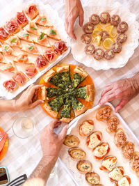 High angle view of food on table