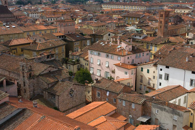 High angle view of buildings in city