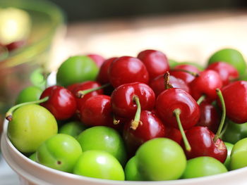 Close-up of fruits in bowl on table