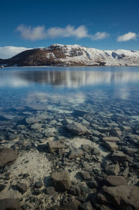 Scenic view of lake against sky during winter