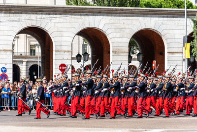 Spanish army marching during spanish national day army parade