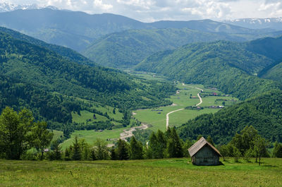 High angle view of chalet on mountain