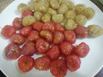 High angle view of breakfast served in plate