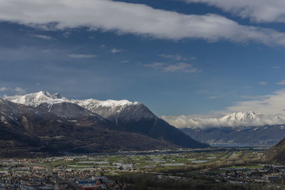 Scenic view of snowcapped mountains against sky