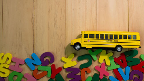 Close-up of yellow toy car