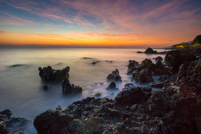 Scenic view of sea against sky during sunset