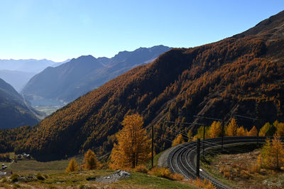 Scenic view of mountains in golden autumn