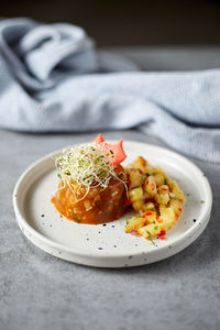 Close-up of food in plate on table