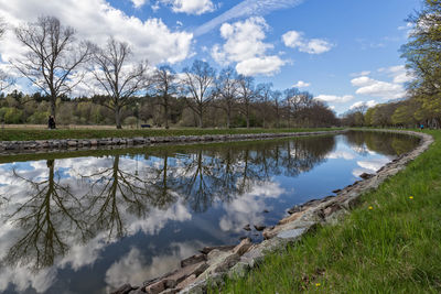 Scenic view of lake against cloudy sky