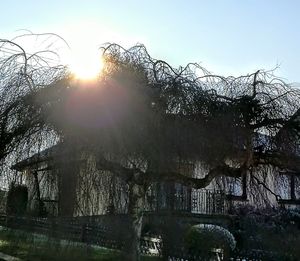 Low angle view of fence against sky