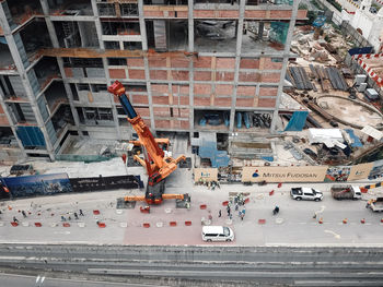 High angle view of construction site in city