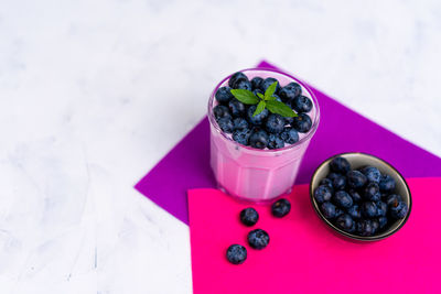 High angle view of fruits in bowl on table