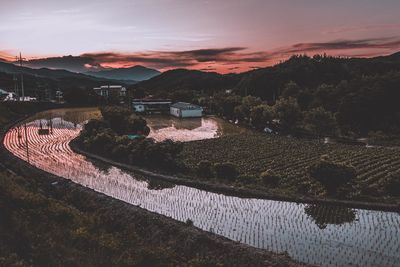 Scenic view of landscape against sky during sunset