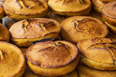 Close up breads on market stall