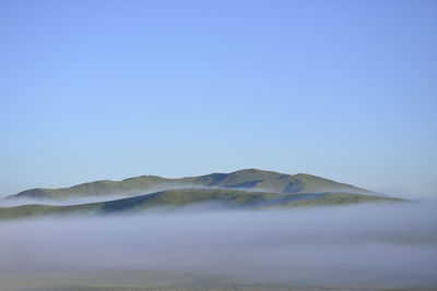 Scenic view of mountain against clear blue sky