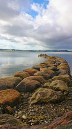 Scenic view of sea against cloudy sky