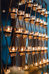 Close-up of illuminated lights on table