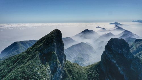 Panoramic view of mountain range against sky