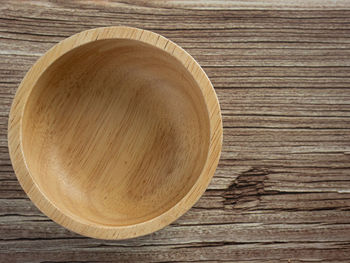 High angle view of bread on wooden table