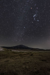 Scenic view of landscape against sky at night