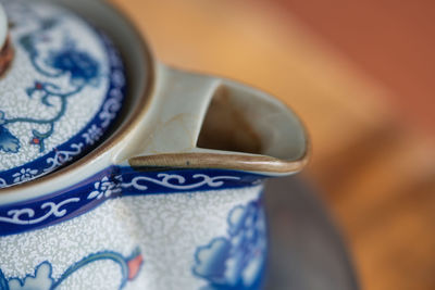 High angle view of black coffee on table