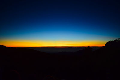 Silhouette landscape against clear sky during sunset