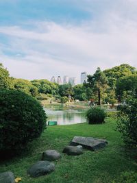 Scenic view of lake against sky