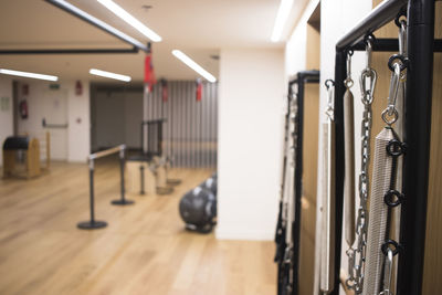 Close-up of exercise equipment in gym