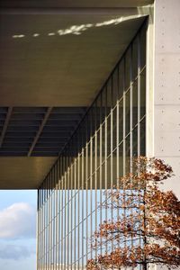 Low angle view of building seen through window