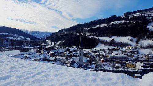 Scenic view of snowcapped mountains against sky