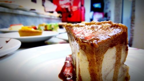 Close-up of dessert in plate on table