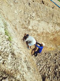 High angle view of man on rock