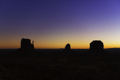 Scenic view of silhouette landscape against clear sky during sunset