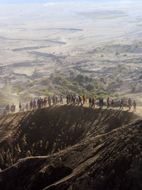 High angle view of people on landscape
