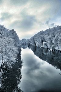 Scenic view of frozen lake against sky during winter