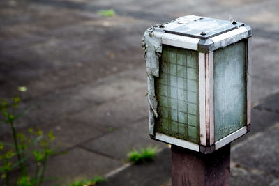 High angle view of arrow sign on street
