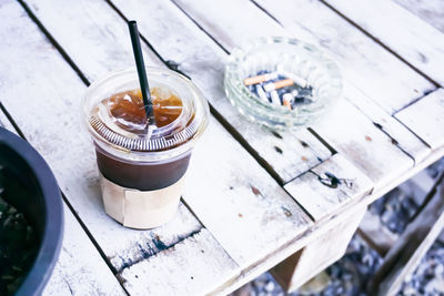 High angle view of drink on table