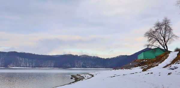 Scenic view of snow covered landscape against sky